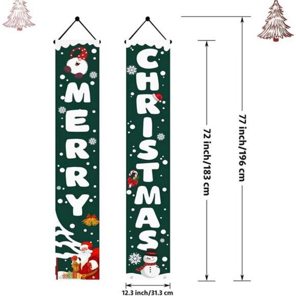 Christmas Banner, Christmas Porch Sign Set Green Banners - Extra Large 71"x12" - Picture 2 of 7